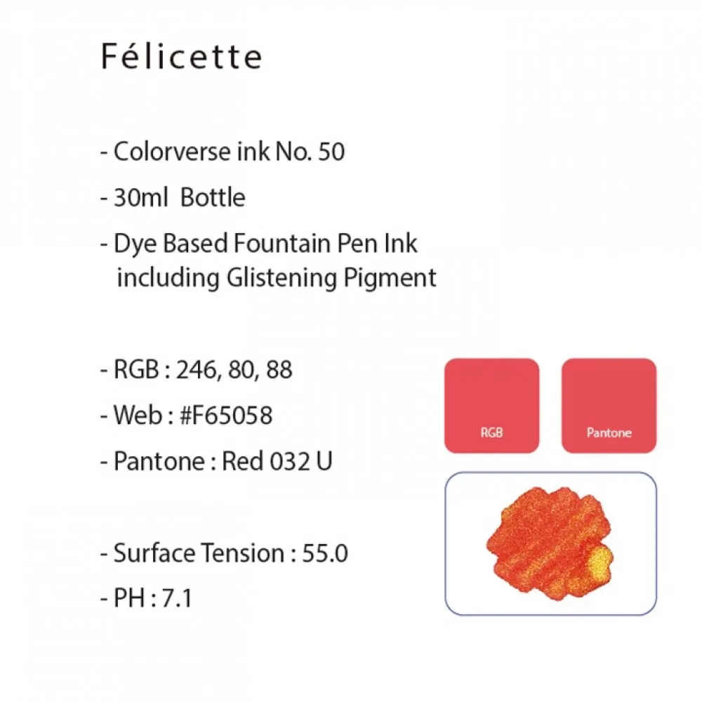 Colorverse Traiblazer In Space Felicette Glistening Series Under The Shade – Red Ink 30ml Fountain Pen Ink Bottle Dye Based Including Glistening Pigment, Nontoxic, Made In Korea