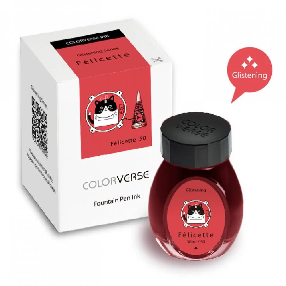 Colorverse Traiblazer In Space Felicette Glistening Series Under The Shade – Red Ink 30ml Fountain Pen Ink Bottle Dye Based Including Glistening Pigment, Nontoxic, Made In Korea