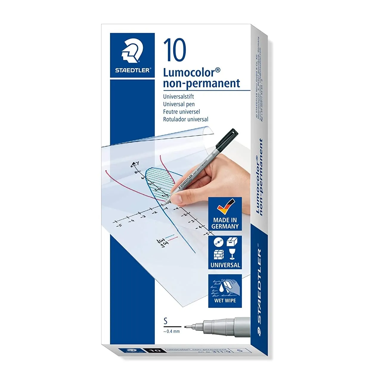 Staedtler Lumocolor Fine Line Non-Permanent Pen - Pack Of 10 For GMAT, 0.6mm (Black) 316-9