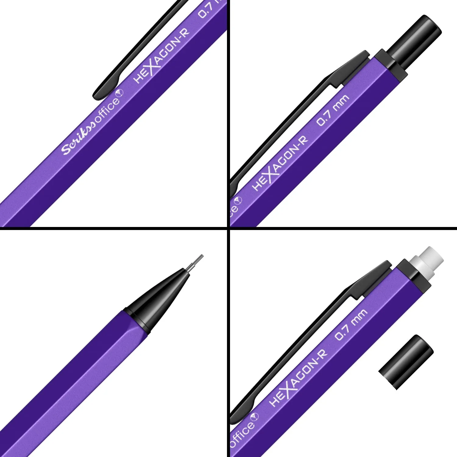 Scrikss 0.7 Mm Cute Aesthetic Mechanical Clutch Lead Pen Pencil | For Drafting Sketching Drawing | Satin Purple Penpencil | Hexagon-R