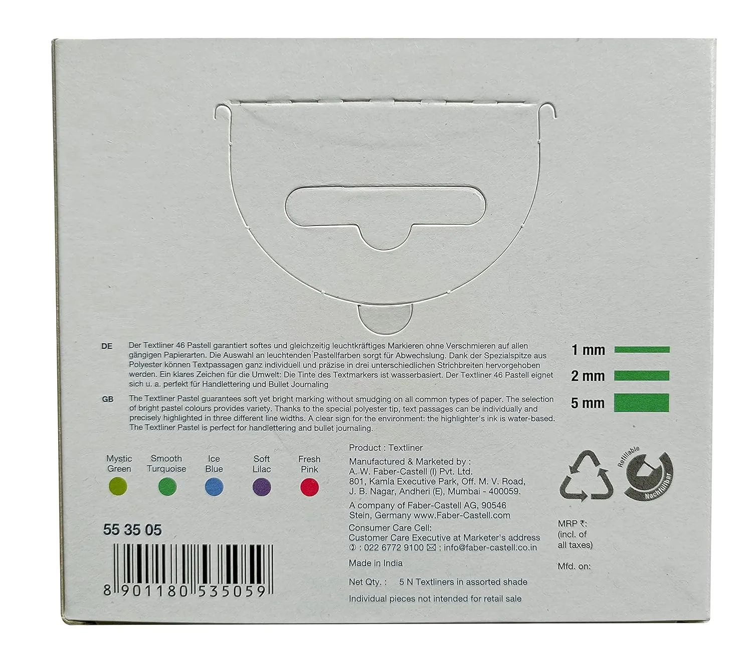 Faber-Castell A.W. Chisel Point Tip Textliner Pastel -Wallet Of 5 (553505), Multicolor