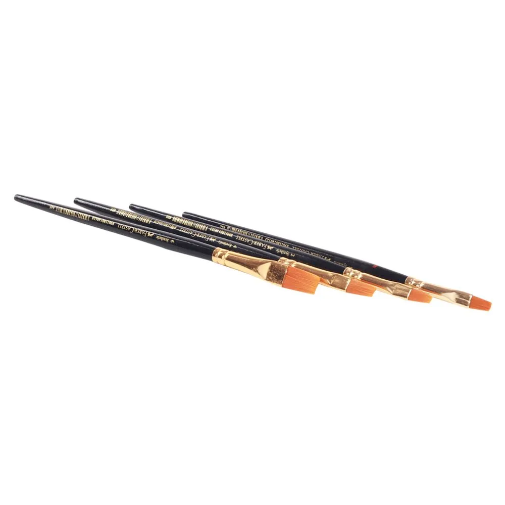 Faber-Castell Synthetic Hair Flat Assorted Paint Brush, Set Of 4 Navy Blue