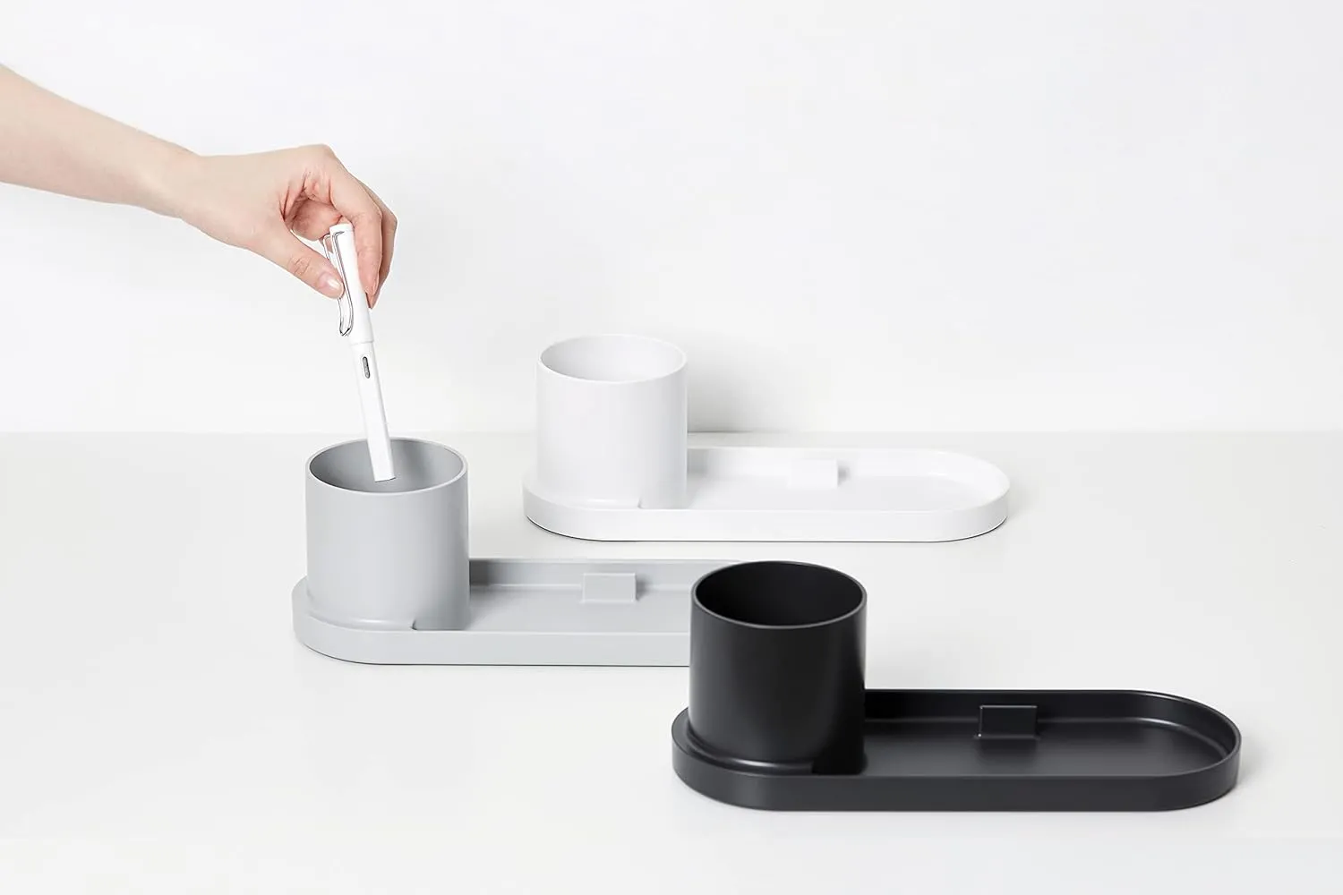 Litem Holder Tray Cool Grey Tray With A Pencil Holder 