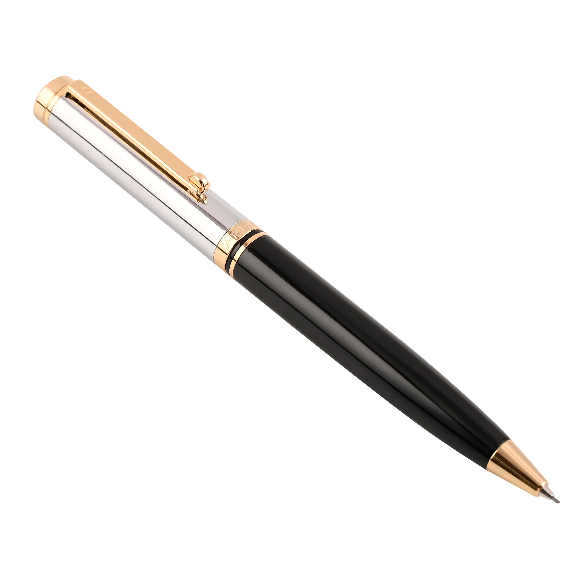 Arista Dual-Function Switch Ballpoint Pen | Black Barrel | Chrome Cap | 24 CT Gold Plated Trim | With 0.7 MM Mechanical Pencil 