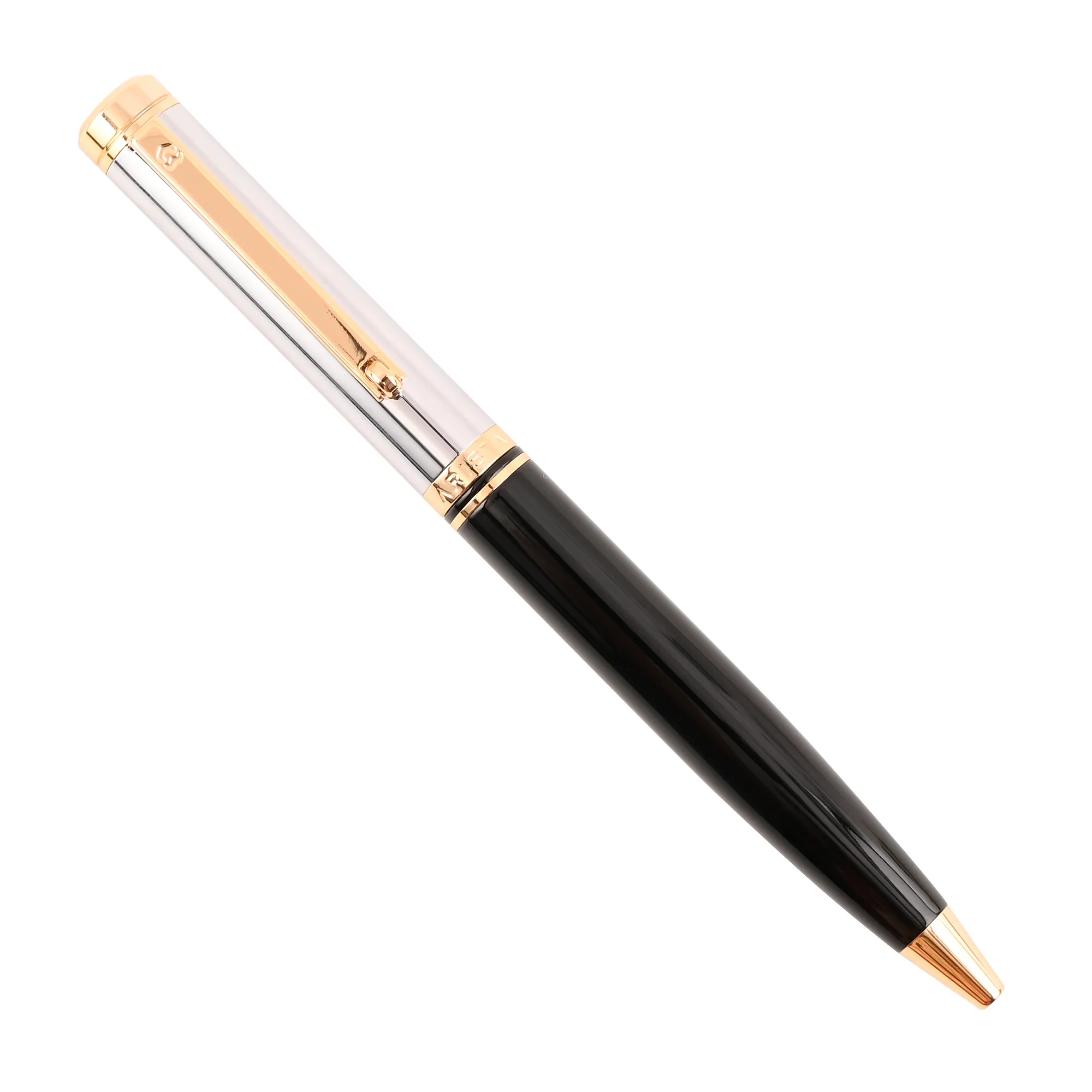 Arista Dual-Function Switch Ballpoint Pen | Black Barrel | Chrome Cap | 24 CT Gold Plated Trim | With 0.7 MM Mechanical Pencil 