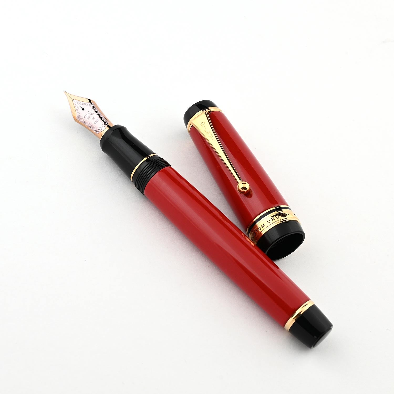 Pilot Custom Urushi Fountain Pen – Vermilion Red | 18K Gold Nib With Rhodium Plating | Broad