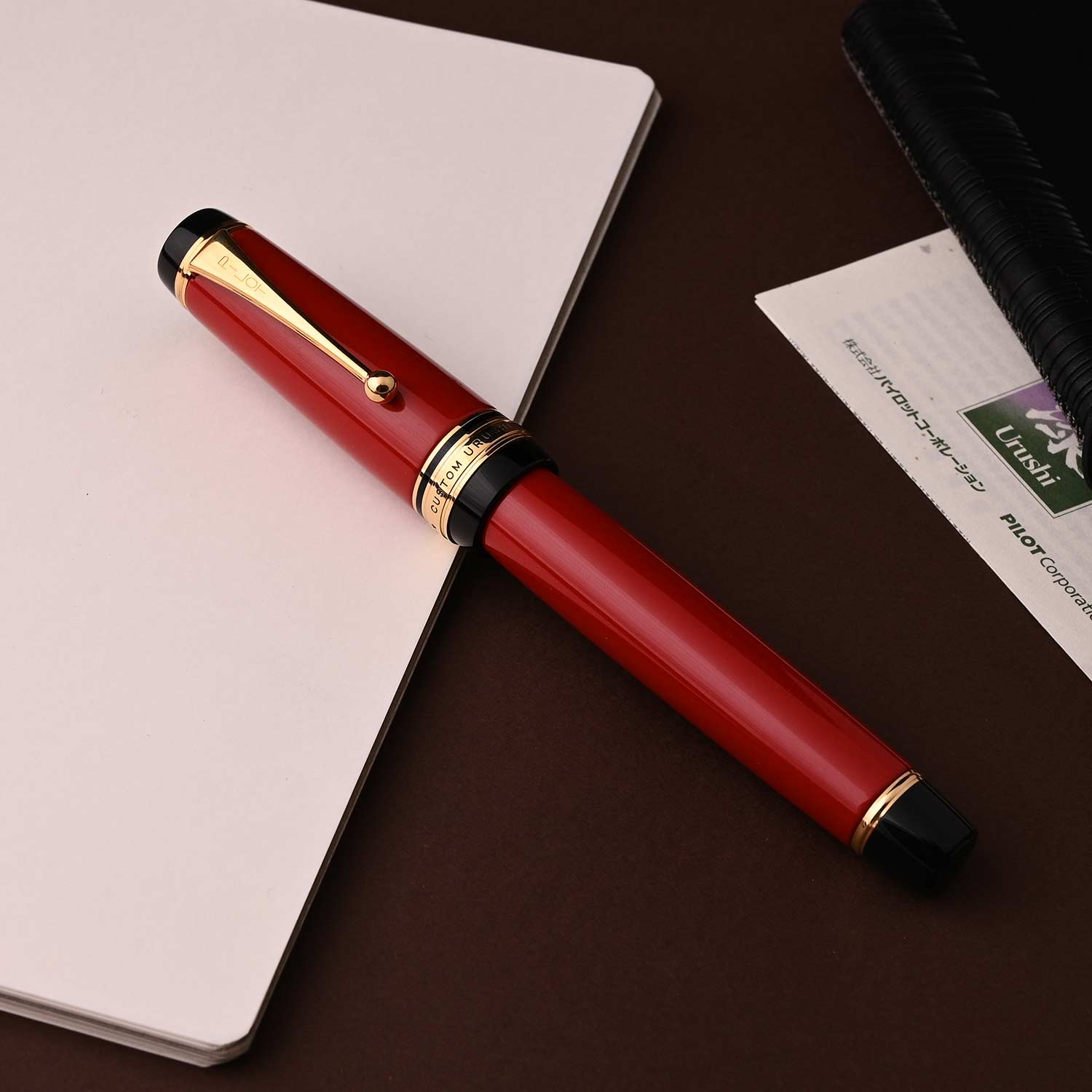 Pilot Custom Urushi Fountain Pen – Vermilion Red | 18K Gold Nib With Rhodium Plating | Broad