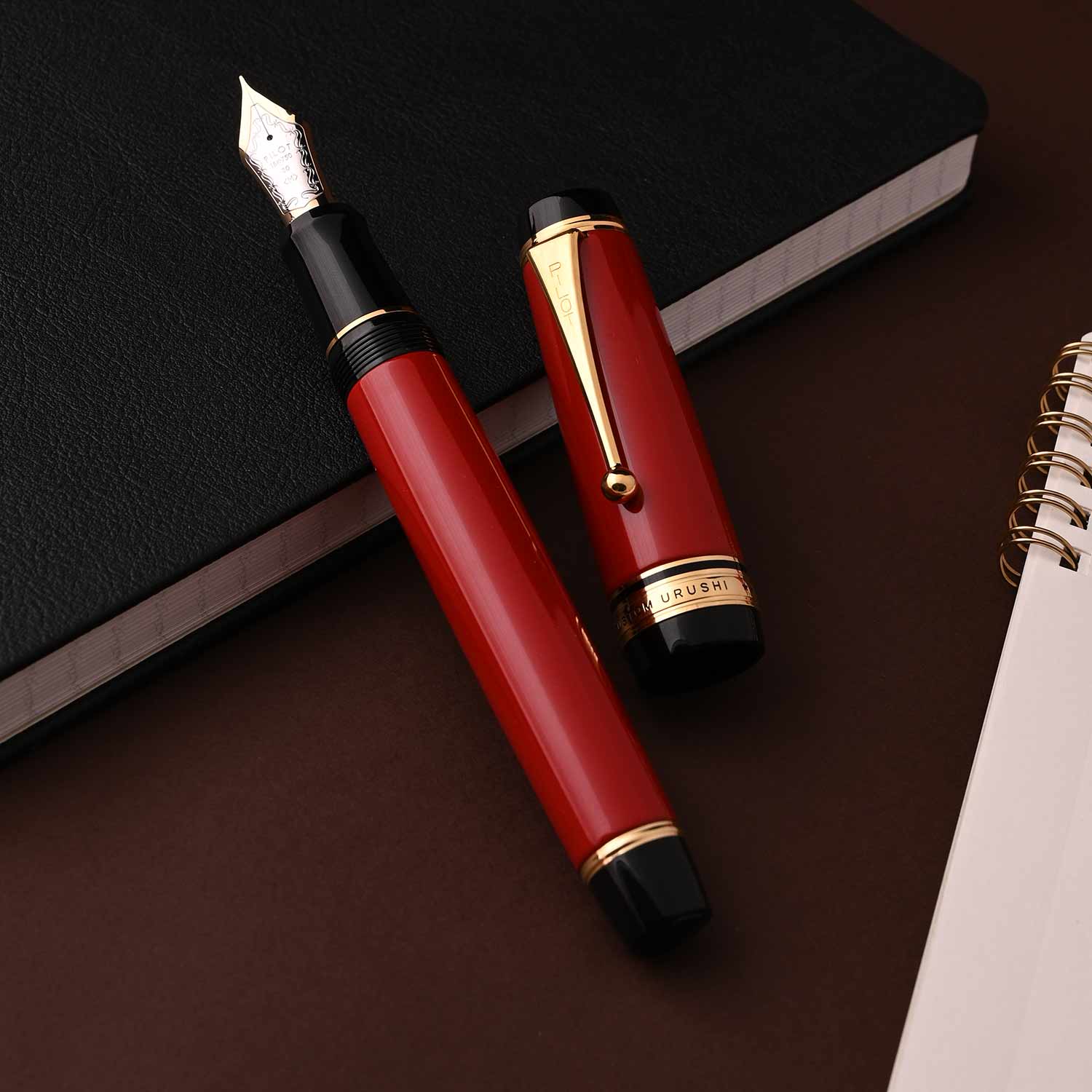 Pilot Custom Urushi Fountain Pen – Vermilion Red | 18K Gold Nib With Rhodium Plating | Broad