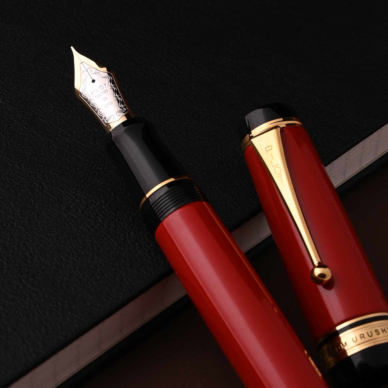 Pilot Custom Urushi Fountain Pen – Vermilion Red | 18K Gold Nib With Rhodium Plating | Broad