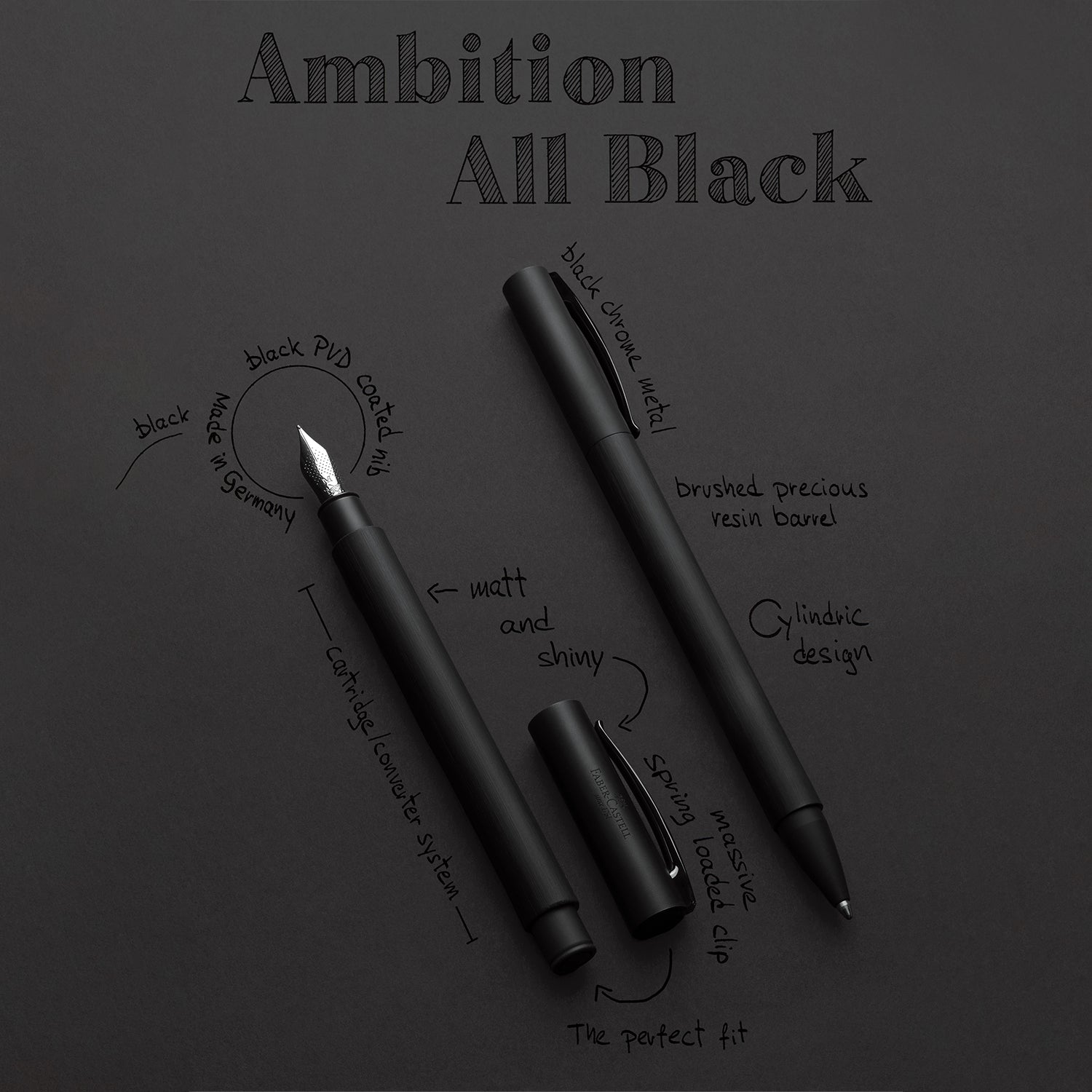 Faber-Castell Ambition Fountain Pen - All Black PVD (Special Edition) F