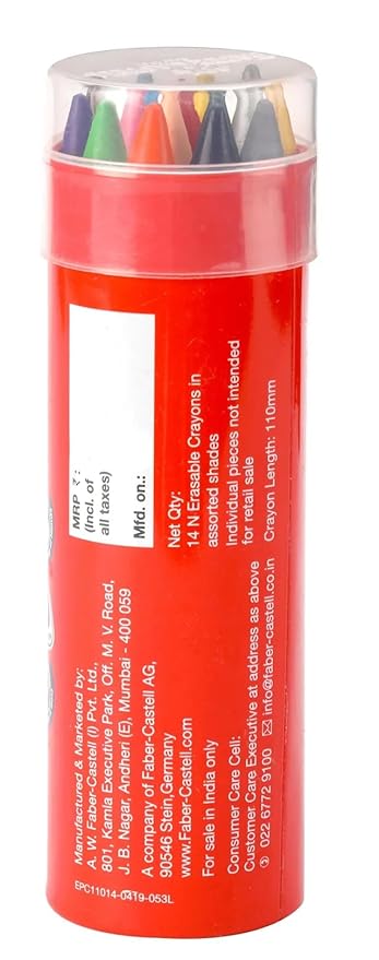 Faber-Castell Erasable Plastic Crayon Set Gift Pack- 110mm, Pack Of 25 (Assorted)
