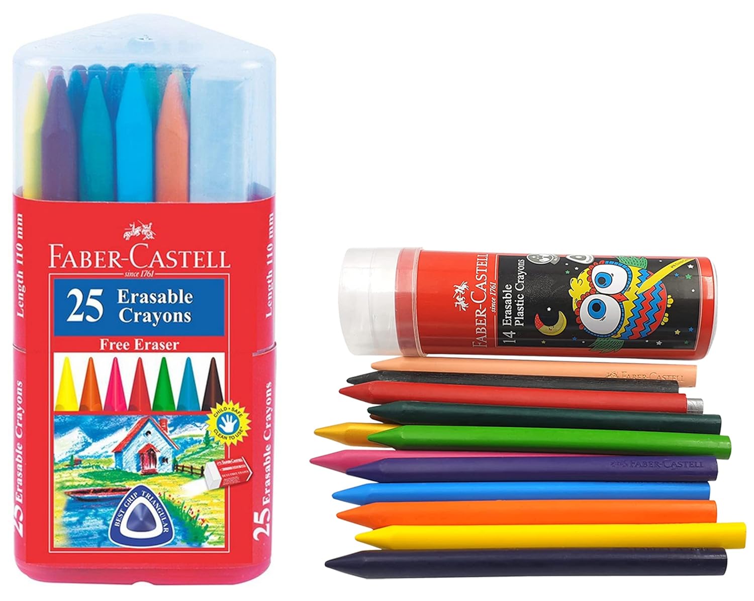 Faber-Castell Erasable Plastic Crayon Set Gift Pack- 110mm, Pack Of 25 (Assorted)