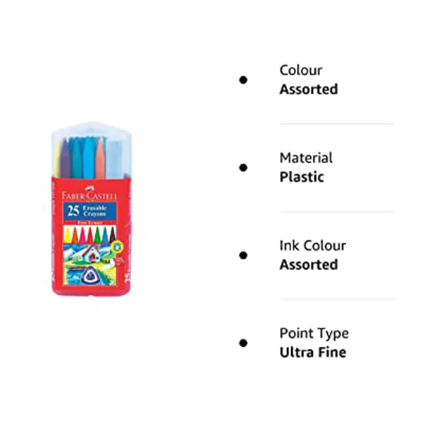 Faber-Castell Erasable Plastic Crayon Set Gift Pack- 110mm, Pack Of 25 (Assorted)