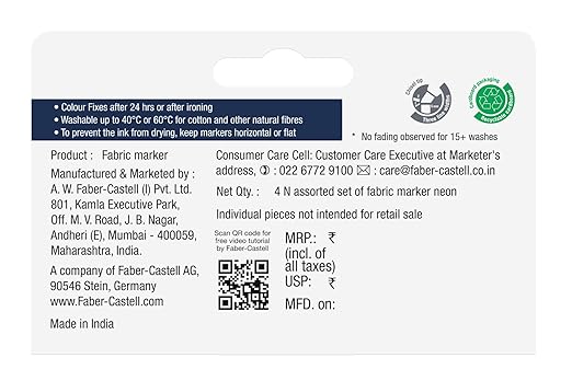 Faber-Castell CREATIVE STUDIO FABRIC MARKER- NEON SET OF 4