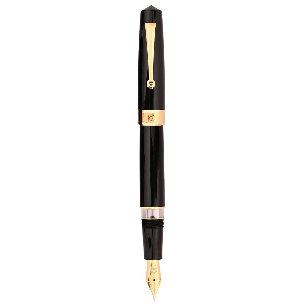 ARISTA ONE Classic Black Gold Trim PISTON FILLER FOUNTAIN PEN Fitted With Stainless Steel Fine Nib