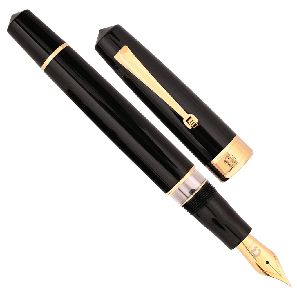 ARISTA ONE Classic Black Gold Trim PISTON FILLER FOUNTAIN PEN Fitted With Stainless Steel Fine Nib