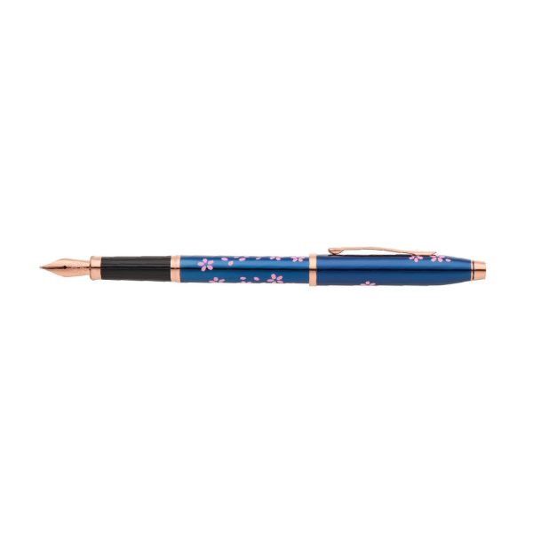 Cherry Blossom Translucent Blue Lacquer With Rose-gold Trim Fountain Pen – Medium Nib