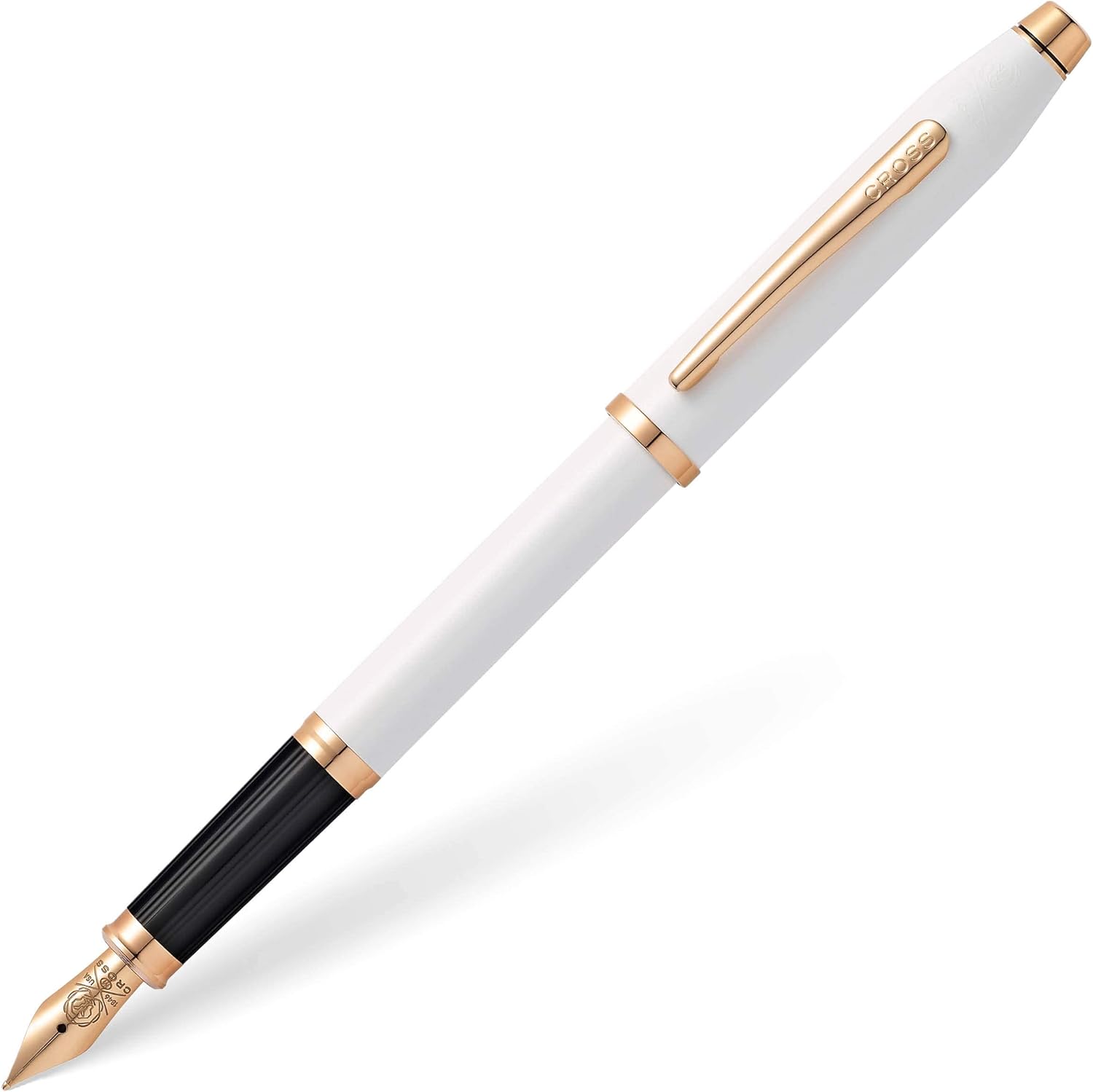Cross Century II Pearlescent White Lacquer With Rose Gold PVD Trim Fountain Pen – Medium Nib