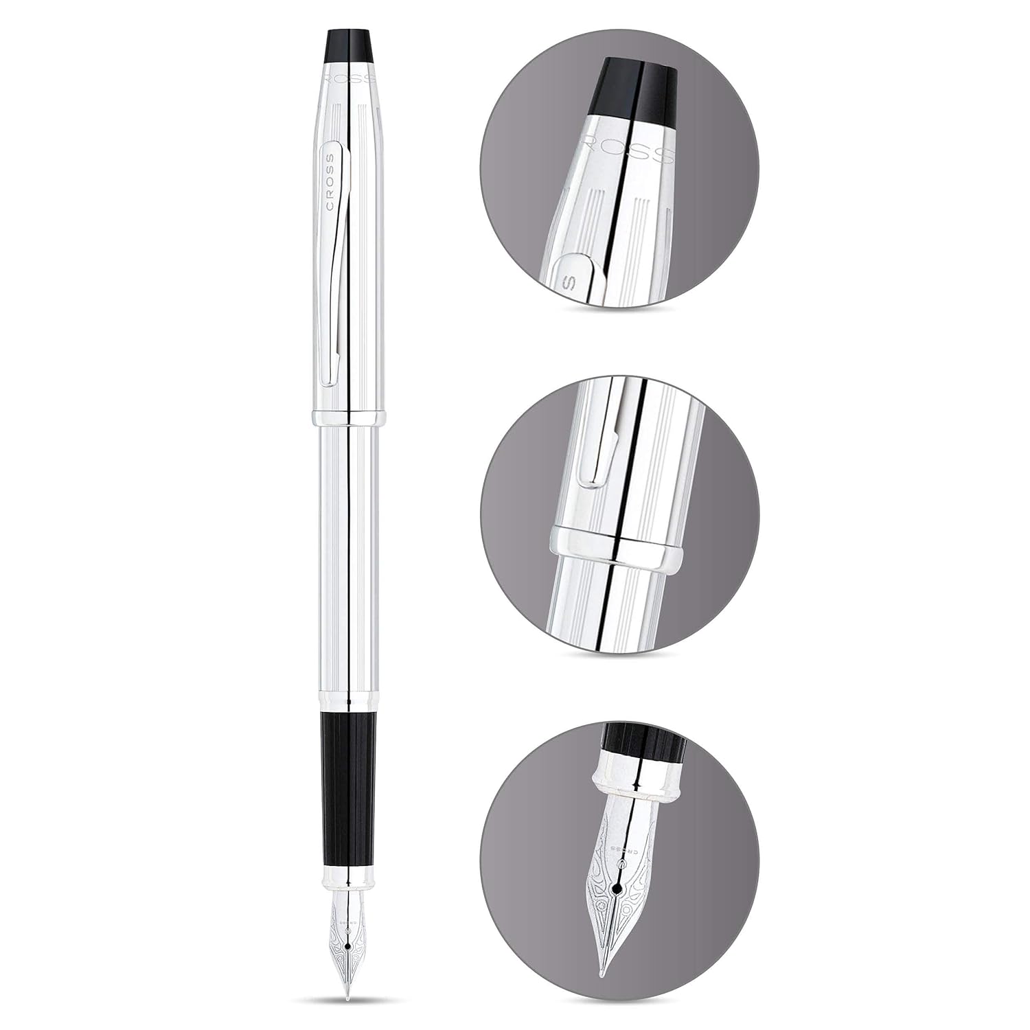 Cross Century II MEDIUM Point Fountain Pen, Lustrous Chrome