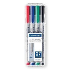 Staedtler 316WP4  Lumocolor Non-Permanent Fine Line Width Markers Set Of 4 Pens, Multicolour Ink