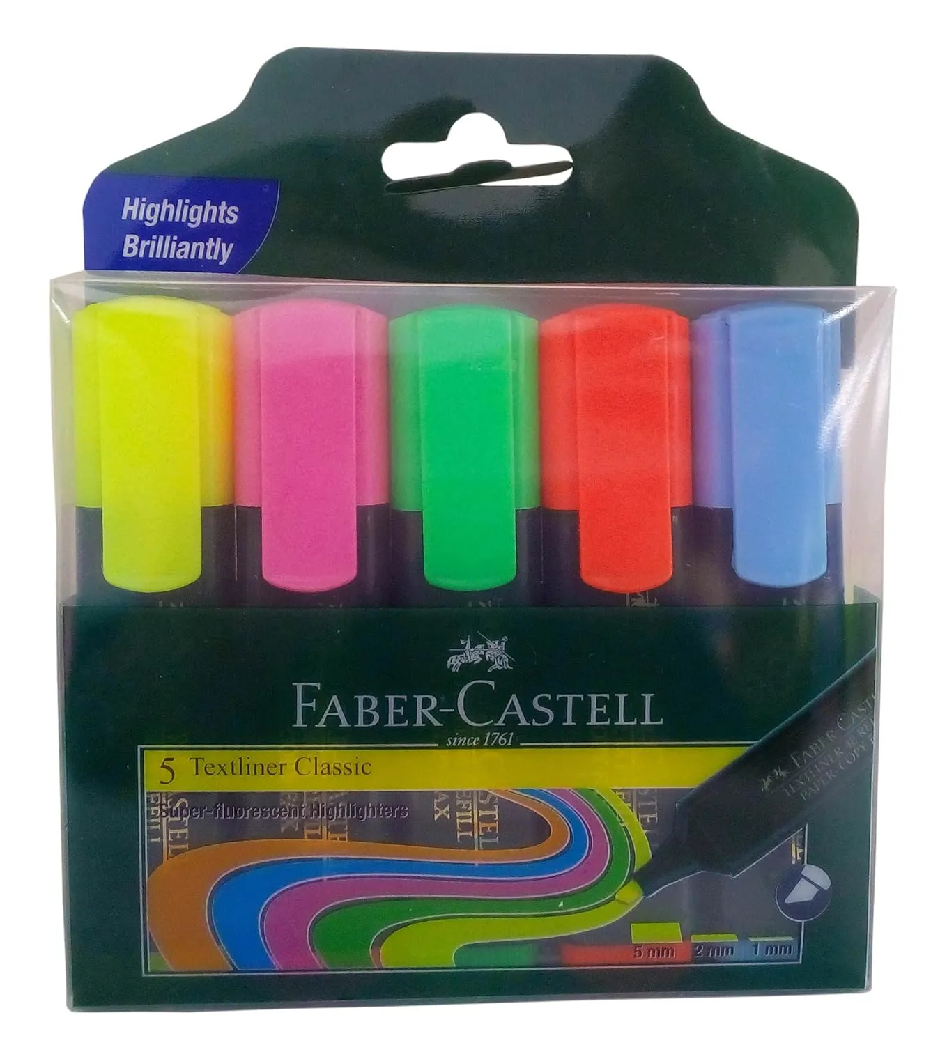 Faber-Castell Classic Chisel Point Textliner - Multicolour, Pack of 5