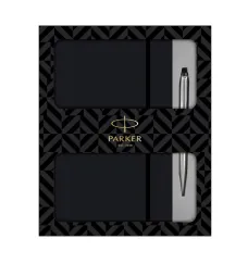 Parker Vector Stainless Steel Chrome Trim Ball Pen and Notebook